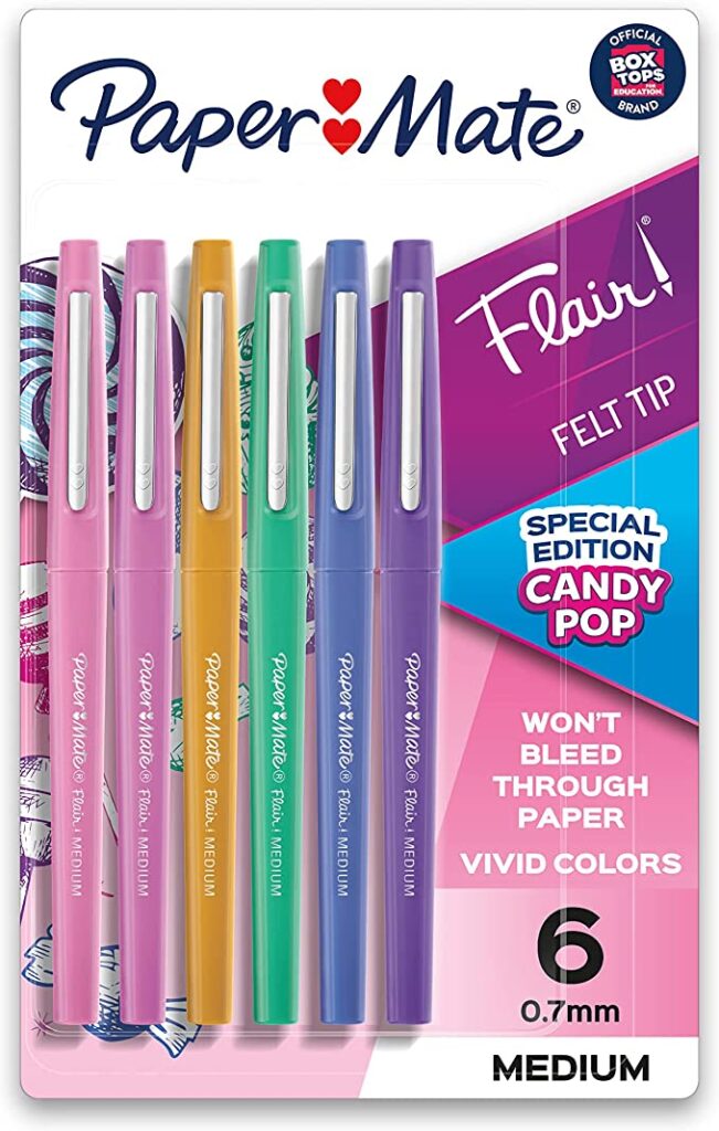 Package of multi-colored Paper Mate Candy Pop flair pens, as an example of teacher valentine gift