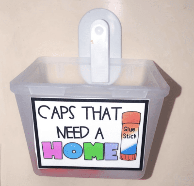 Caps that need a home basket (Whiteboard Hacks for Teachers)