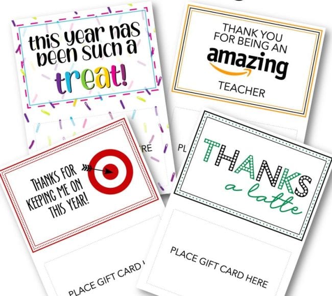 Gift card holders themed for various stores like Amazon and Target (Cards for Teachers)