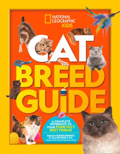 Gary Weitzman ve Stephanie Brimmer tarafından hazırlanan Cat Breed Guide'ın çeşitli kedi ırklarının fotoğraflarıyla birlikte kitap kapağı