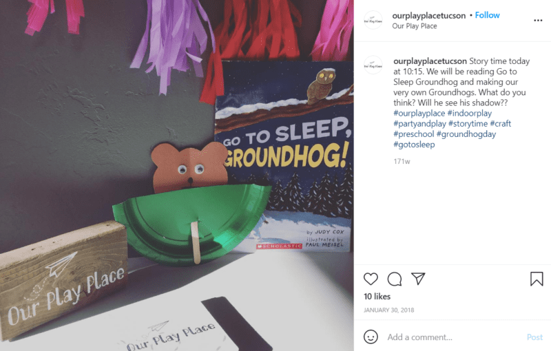 Still of celebrate groundhog day with a peeking groundhog puppet from Instagram