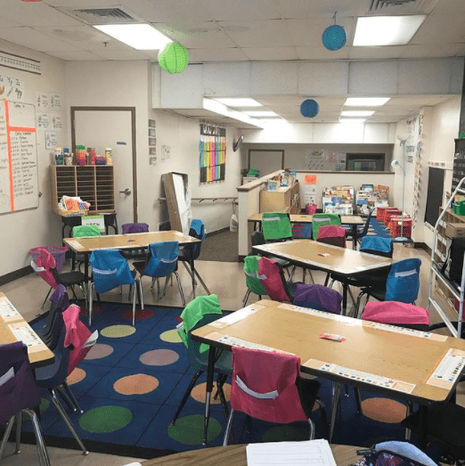 Chair covers are perfect for holding supplies in kindergarten classroom