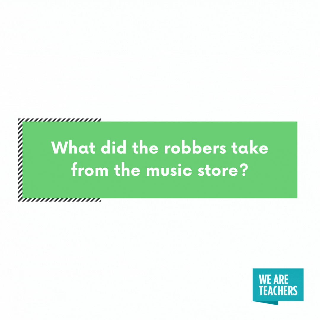What did the robbers take from the music store?