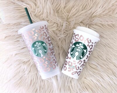 Custom Starbucks cups with gold cheetah print