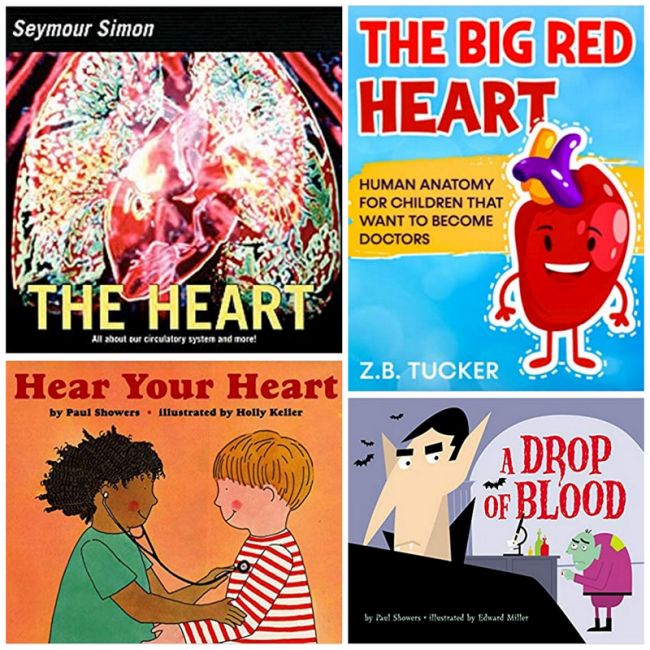 Collage of books about the heart and circulatory system