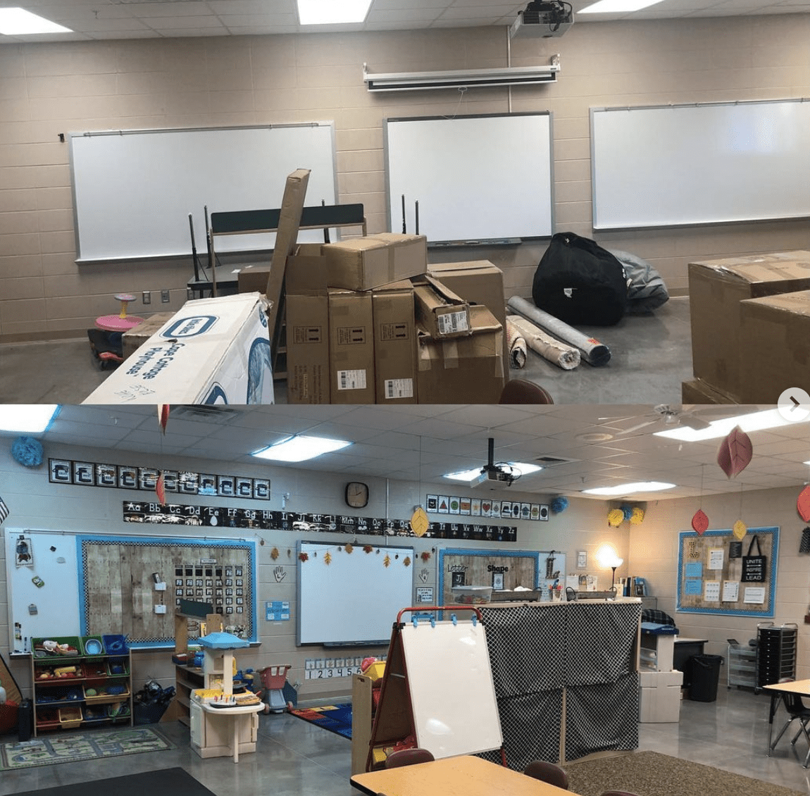 Classroom before and after