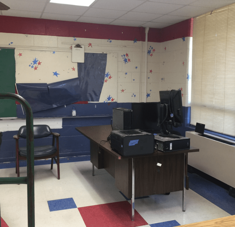 Classroom before photo blue walls