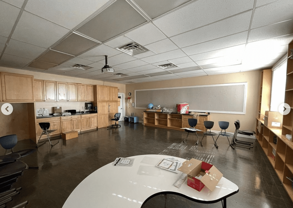 Classroom before photo wooden cabinets