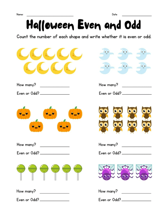 Halloween even and odd math worksheets