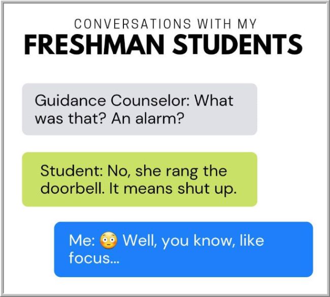 Funny conversation between students and teacher about a classroom doorbell
