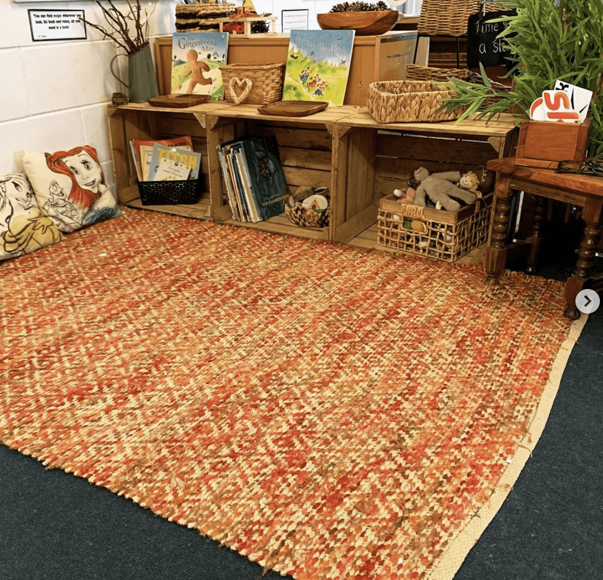 Classroom reading area after photo with rug