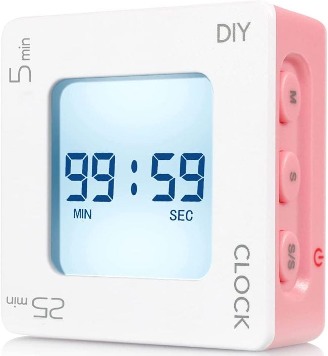 Digital timer with pink and white casing set to 99:59 (Classroom Timers)