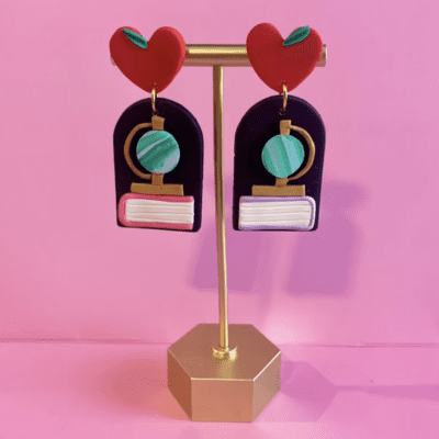 Clay globe and book earrings