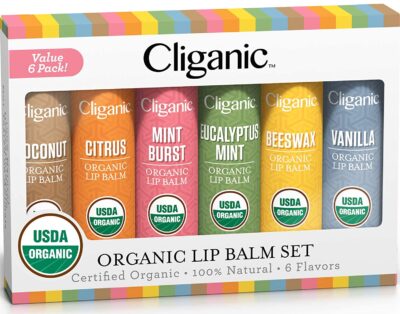 Variety pack of Cliganic lip balm in six different flavors