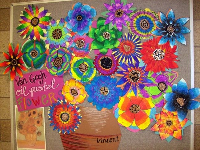 art auction ideas- a Van Gogh inspired vase of student-created flowers