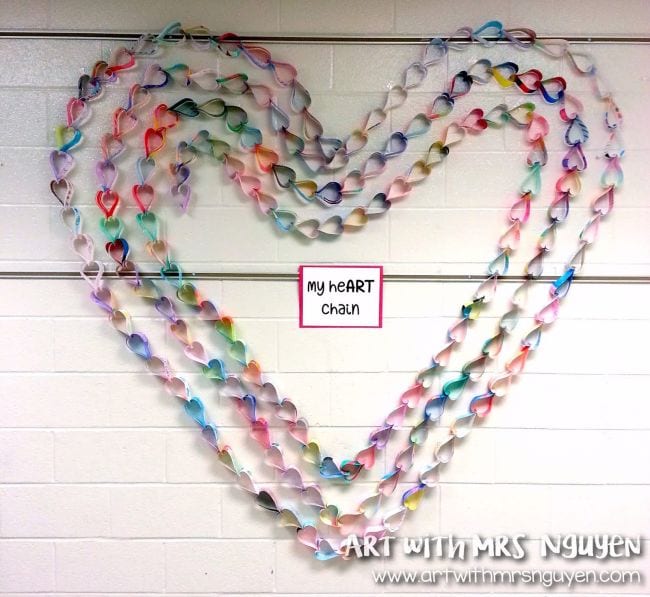 Large hearts made of paper chains (Collaborative Art)