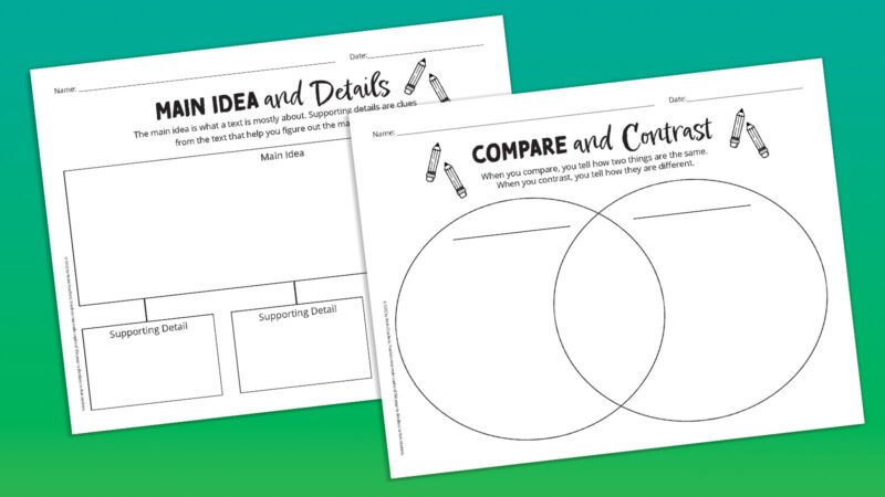 Flat lays of main idea and compare and contrast templates