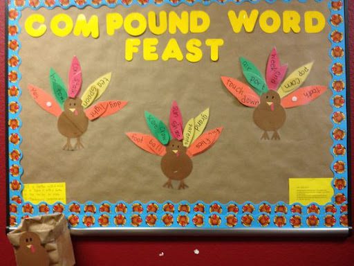 board with "compound word feast" written on it