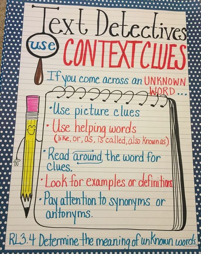 Anchor chart urging students to be text detectives and look for context clues