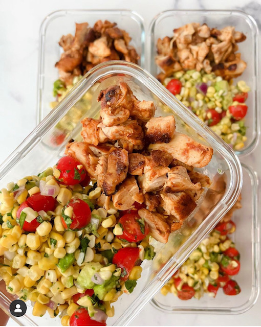 Chipotle chicken bowls with corn salsa