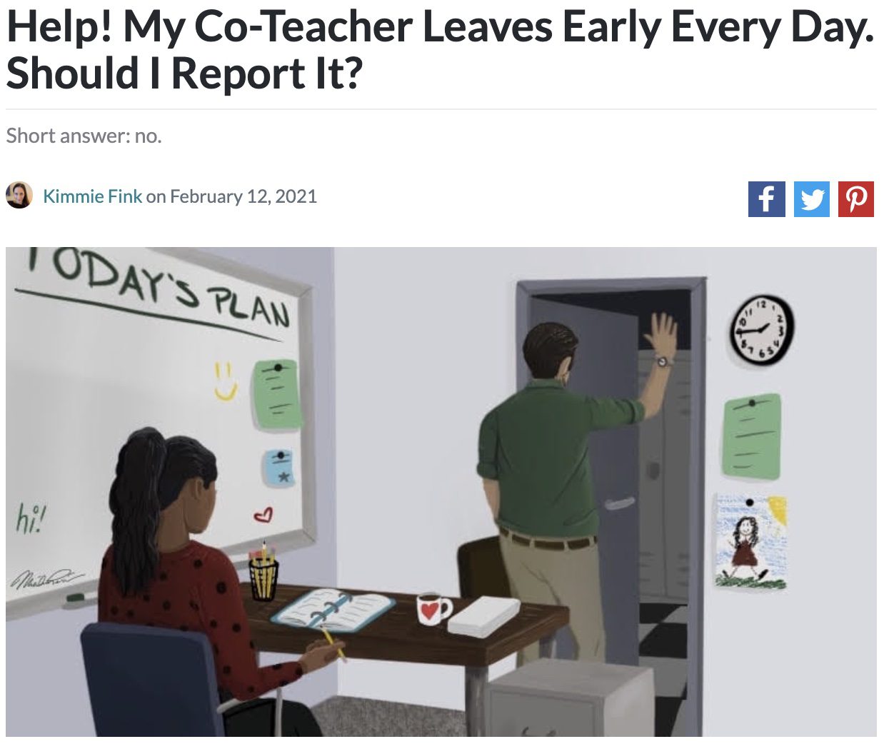 Screencap of an article about co-teachers leaving early
