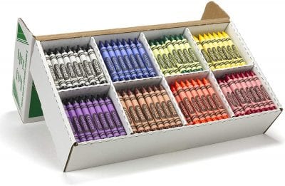 Crayola large box with colored crayons.