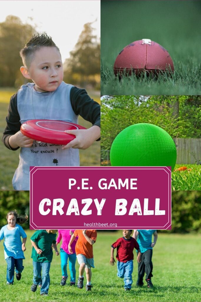 A collage of pictures shows a little boy holding a frisbee, a few large dodge balls, and a group of children running.