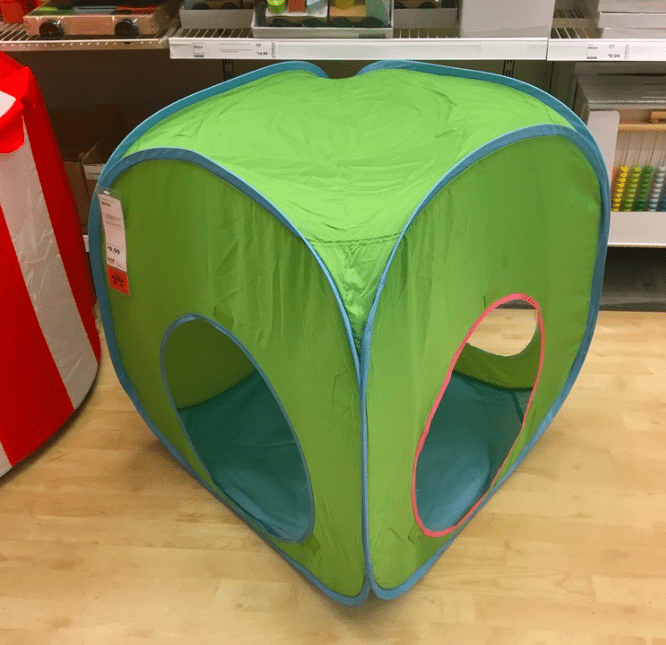 Children's pop up cube, as an example of IKEA classroom supplies.