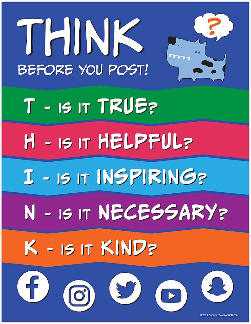 Cyber bullying poster telling kids to think before they post