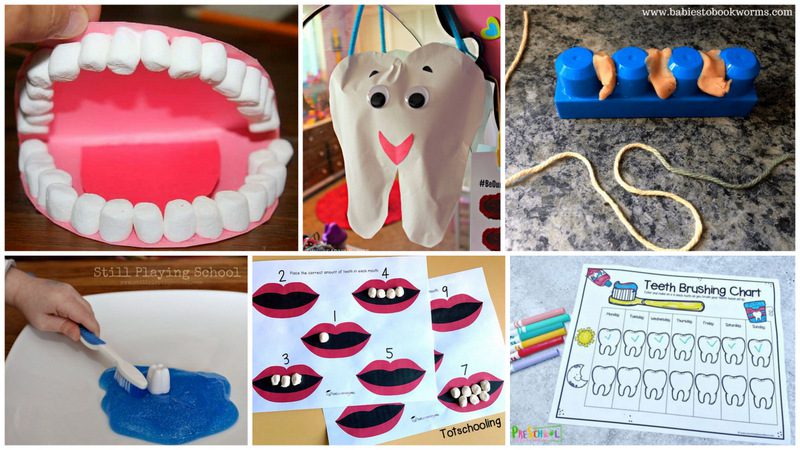 Collage of Dental Activities for Preschoolers and Kinders