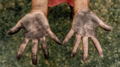 Close-up of dirty kid hands