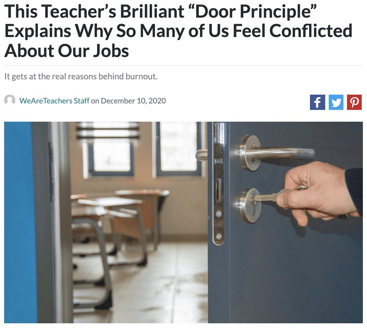 Screencap of an article about 'door principals'