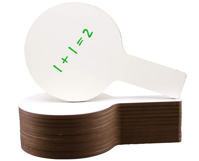 Paddle-shaped dry erase boards with handle