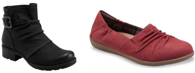 Earth Origins Raveen bootie in black and Fara flat in red
