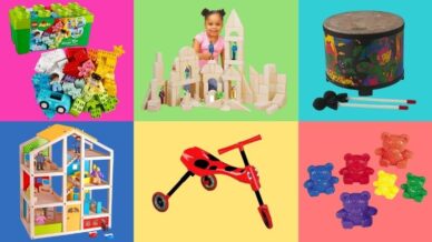 Collage of educational toys for preschool