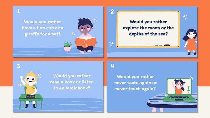Four examples of elementary grade 'would you rather' questions