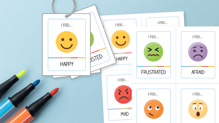image of free printable emoji cards, as an example of social emotional learning activities