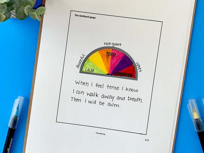 Emotional dashboard gauging how a person currently feels and what they can do about it