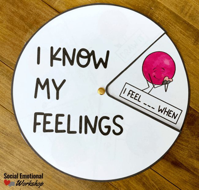 Paper spinner labeled I know my feelings (Emotional Regulation)
