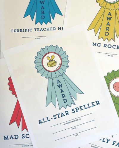 Student award that says "all-star speller," as an example of free last day of school printables