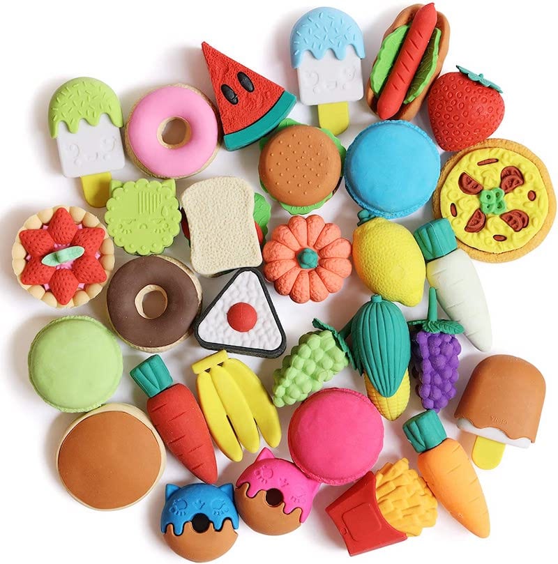 Colorful food erasers