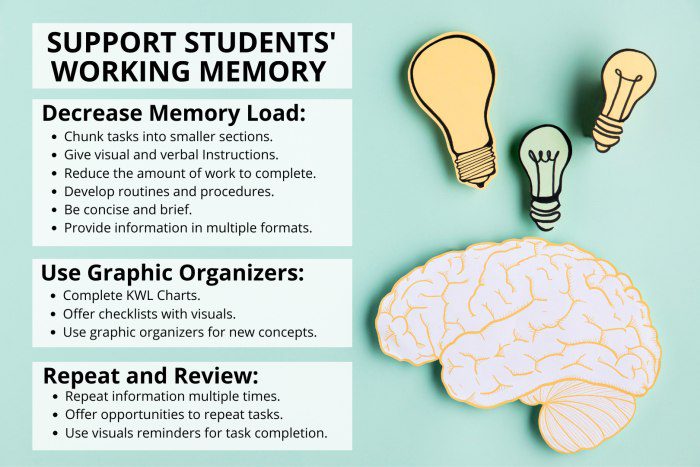 Infographic detailing ways to support students' working memory