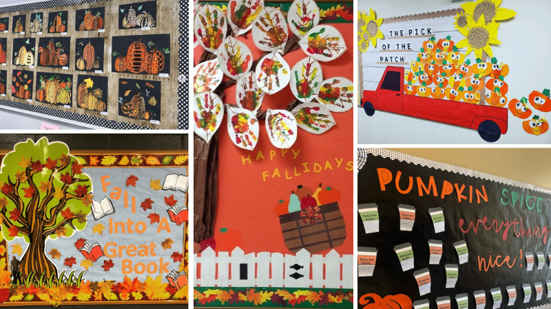 Collage of fall bulletin boards