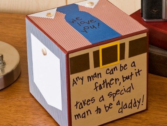 Father's Day craft cube with text and tie, as an example of the best Father's Day crafts for kids
