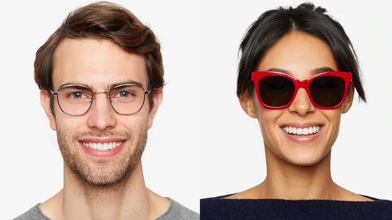 Man and woman wearing cheap prescription glasses from Felix Gray