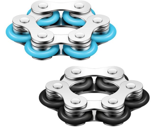 Roller chain fidget toys in black and blue