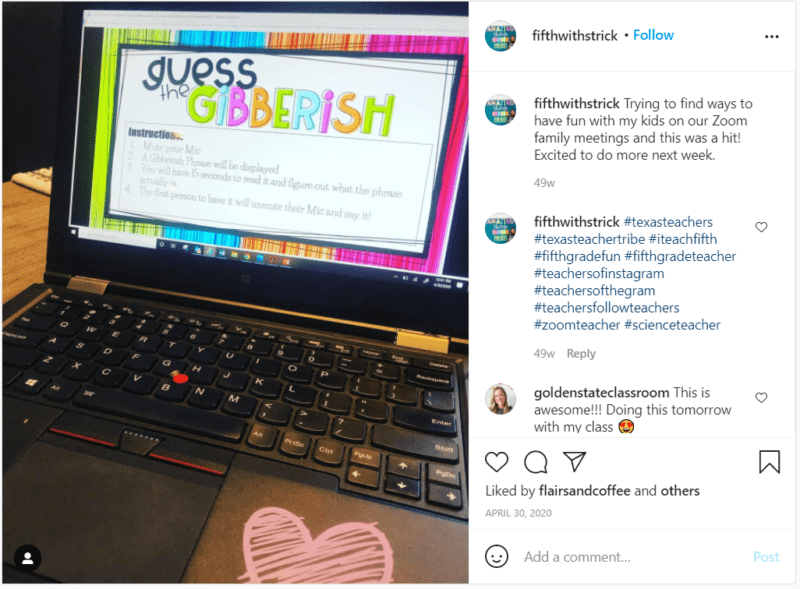 Still of fifthwithstrick Instagram post teach fifth grade online tips