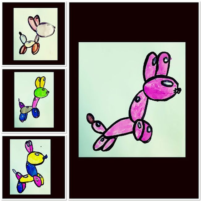 Jeff Koontz-inspired drawings of balloon dogs (First Grade Art Projects)