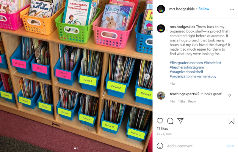 Still of first grade classroom ideas to organizer your bookshelf from Instagram