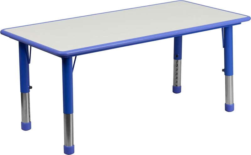 Example of best classroom tables: Flash Furniture Blue Activity Table with white top and blue legs and trim